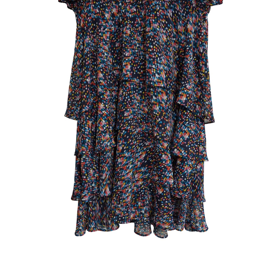 Sandra Darren XL Confetti Dot Tiered Faux Wrap Midi‎ Dress Navy Multicolor Party - Picture 3 of 9